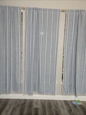 ColorBird Boho Light Blue Striped Curtain with Tassel Trim (1 Panel) 52" X 96"
